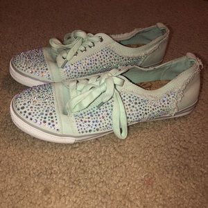 Gianni Bini iced mint colored rhinestone sneakers
